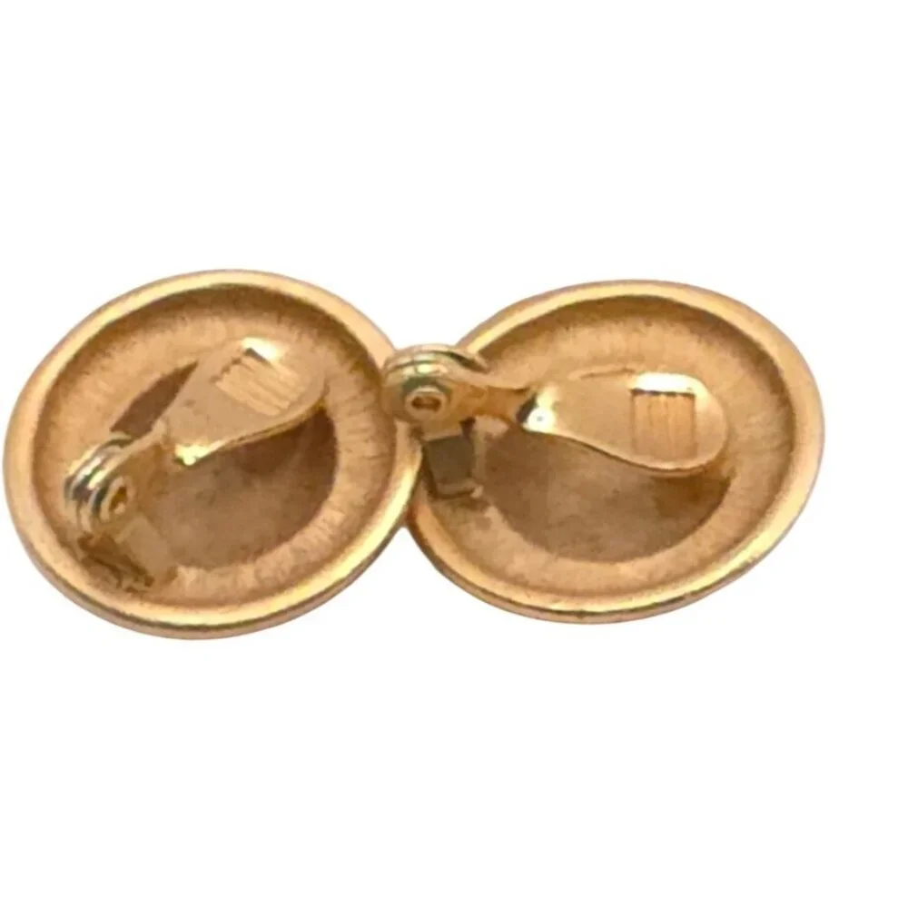 Vintage Monet Gold-Tone Clip-On Earrings With Textured Dome Design - Picture 3 of 4
